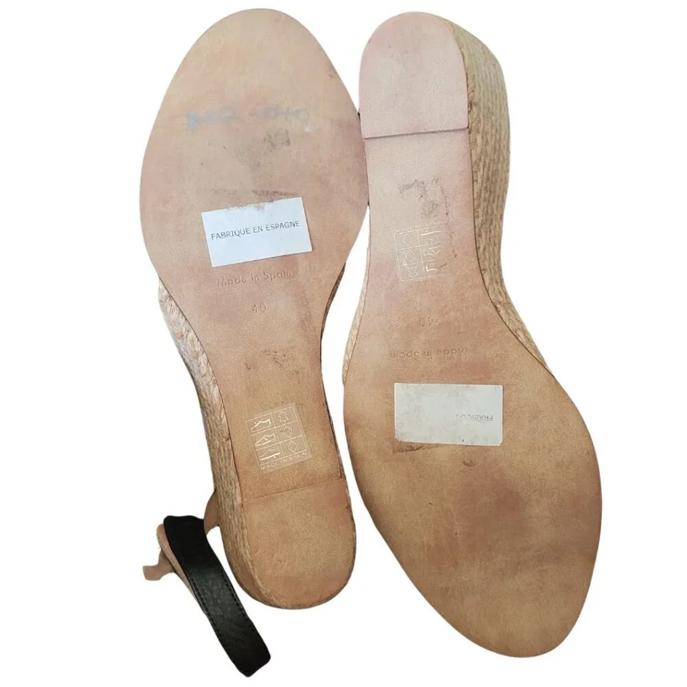 Palomitas by Paloma Barceló Black Leather Wedge Espadrilles EU 40